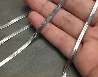 28", 3mm, Vintage sterling silver necklace, Italy 925 silver herringbone chain, stamped Italy 925