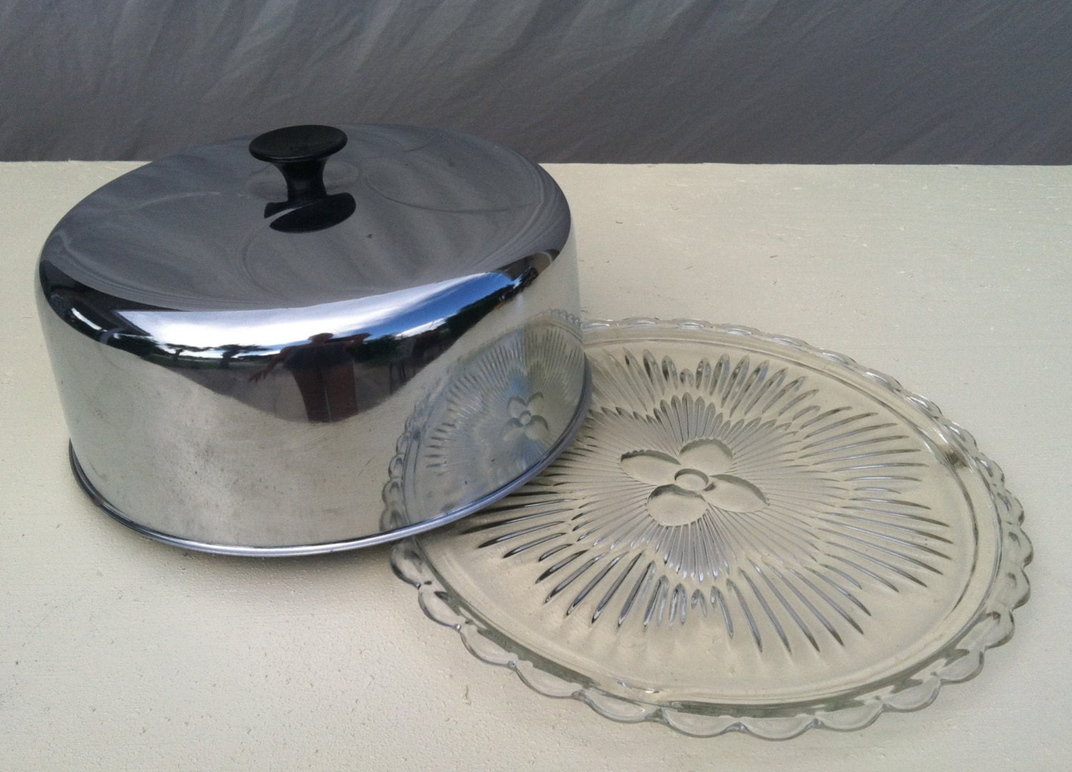 Vintage CLASSIC SILVER Cake Plate Cover & by RetroStampedRare