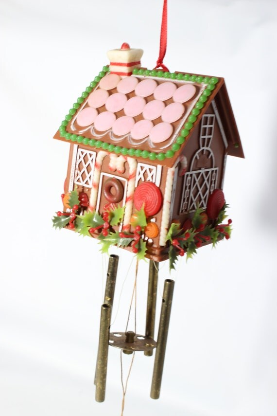Vintage Christmas Wind Chime Ornament Kitsch Plastic Vintage Christmas Wind Chime Ornament Kitsch Plastic Gingerbread House Brass Chimes J S N Y 1974