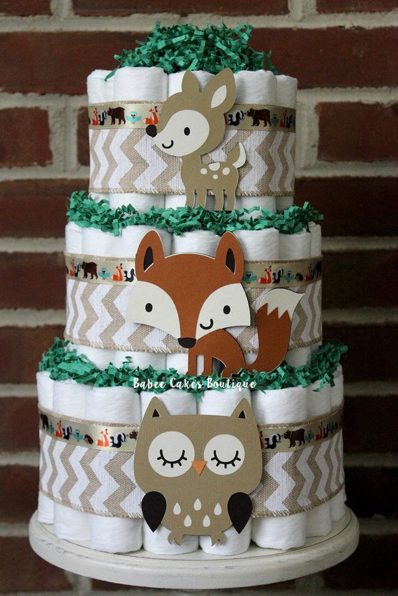 3 Tier Woodland Animal Diaper Cake Boys Woodland Baby Shower by ...