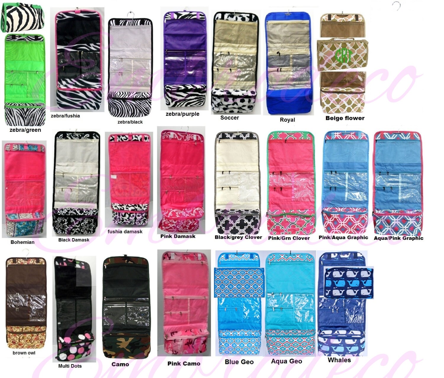 Personalized hanging cosmetic bags perfect for by Embrodeco