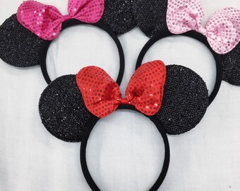 Sparkle minnie mouse LARGE bow ears headband / minnie inpried princess ears / disney ears headband /pink red Minnie headband/ Disney party