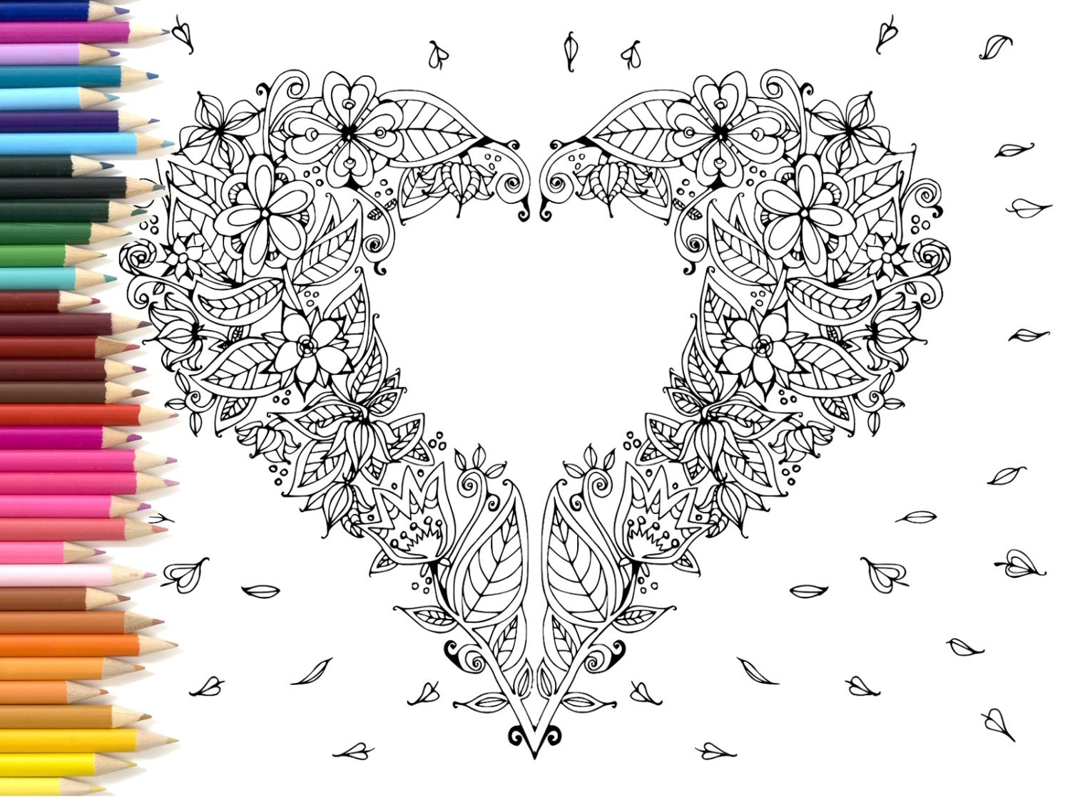 Coloring page adults printable heart hand made illustration