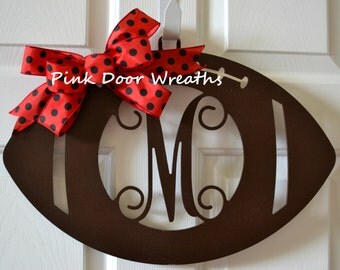 Football door hanger - monogram football wreath - Wooden football door hanger - Football door hanger personalized Fall football door hanger