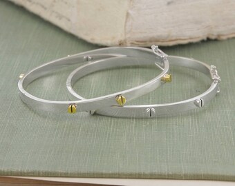 Silver Bangle, Open Bangle, Screw Bangle, Statement Bangle, Screw Bracelet, Gold And Silver Bangle, Clasp Bangle, Silver Bracelet,925 Silver