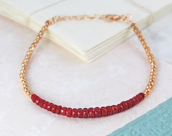 Rose Gold Bracelet, Ruby Bracelet, Red Gemstone Bracelet, Red Bracelet, Gemstone Bracelet, Friendship Bracelet, Silver Gemstone Bracelet