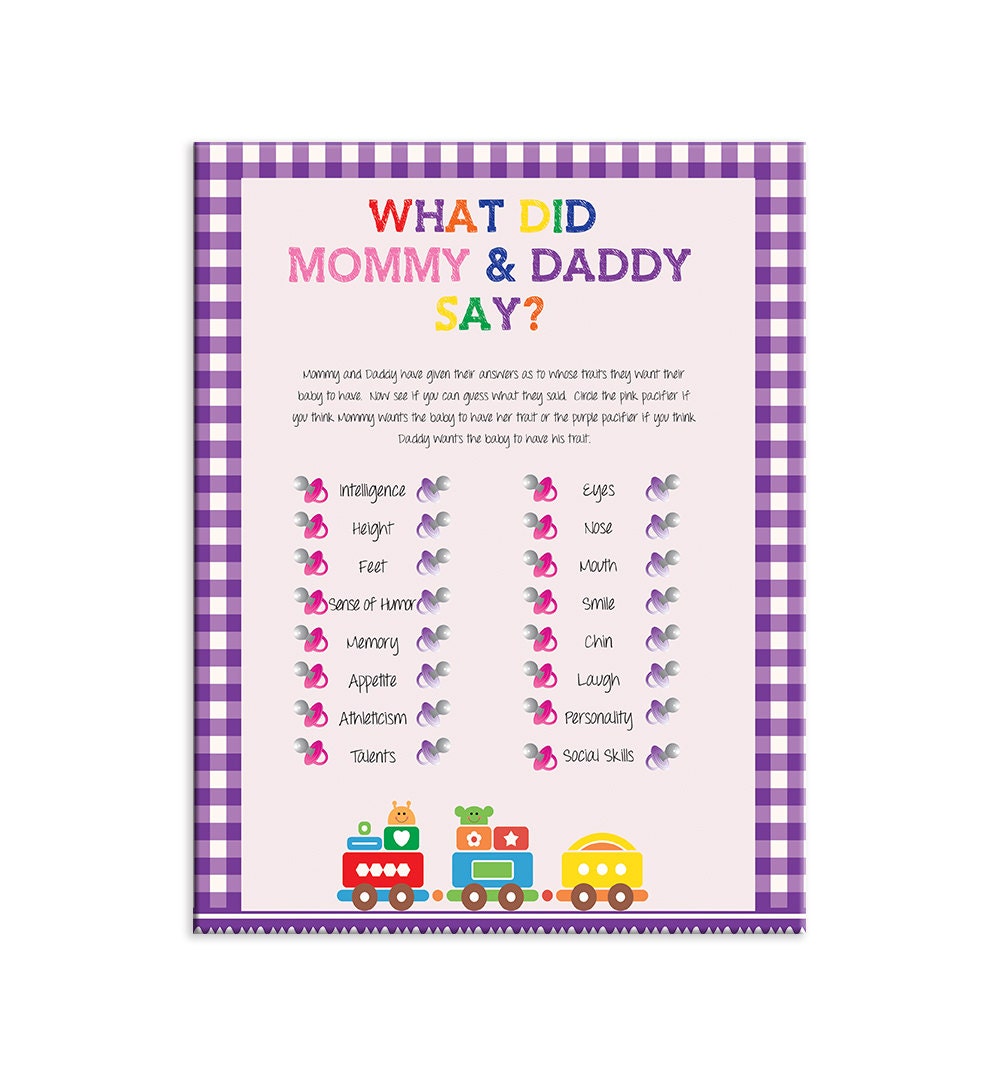 Baby Shower Game What did Mommy and Daddy Say