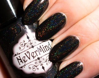 Black Linear Holo Nail Polish - Holographic Nail Lacquer - Full Size Bottle / Hamartophilia