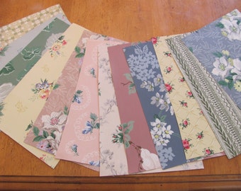 Lot of 12 Wallpaper Sheets Large Size 13" x 8" Each - Assorted Pattern Designs (#09) Scrap Book