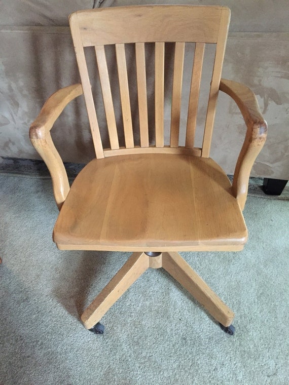 Classic Solid Oak Banker's/Office Swivel Arm Chair
