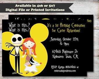 Nightmare Before Christmas Invitation, Nightmare Before Christmas Party, Halloween Birthday Invitation, Digital File or Printed Invitations