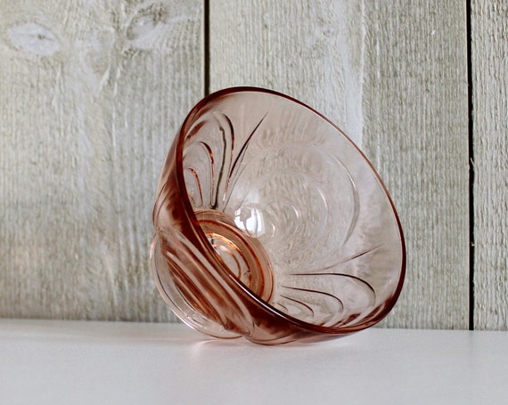 Vintage Pink Glass Bowl Pink Depression Glass Art Deco Glass