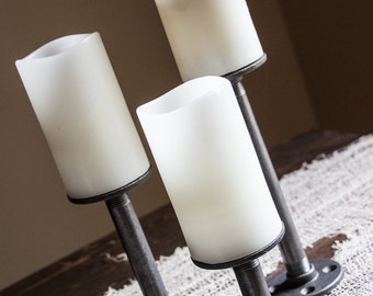 Pipe Candle Holders / Set of 3 - Industrial Chic Decor - Metal Home Accessories - Pipe Furniture - Table Decorations - Pillar Candle Holders