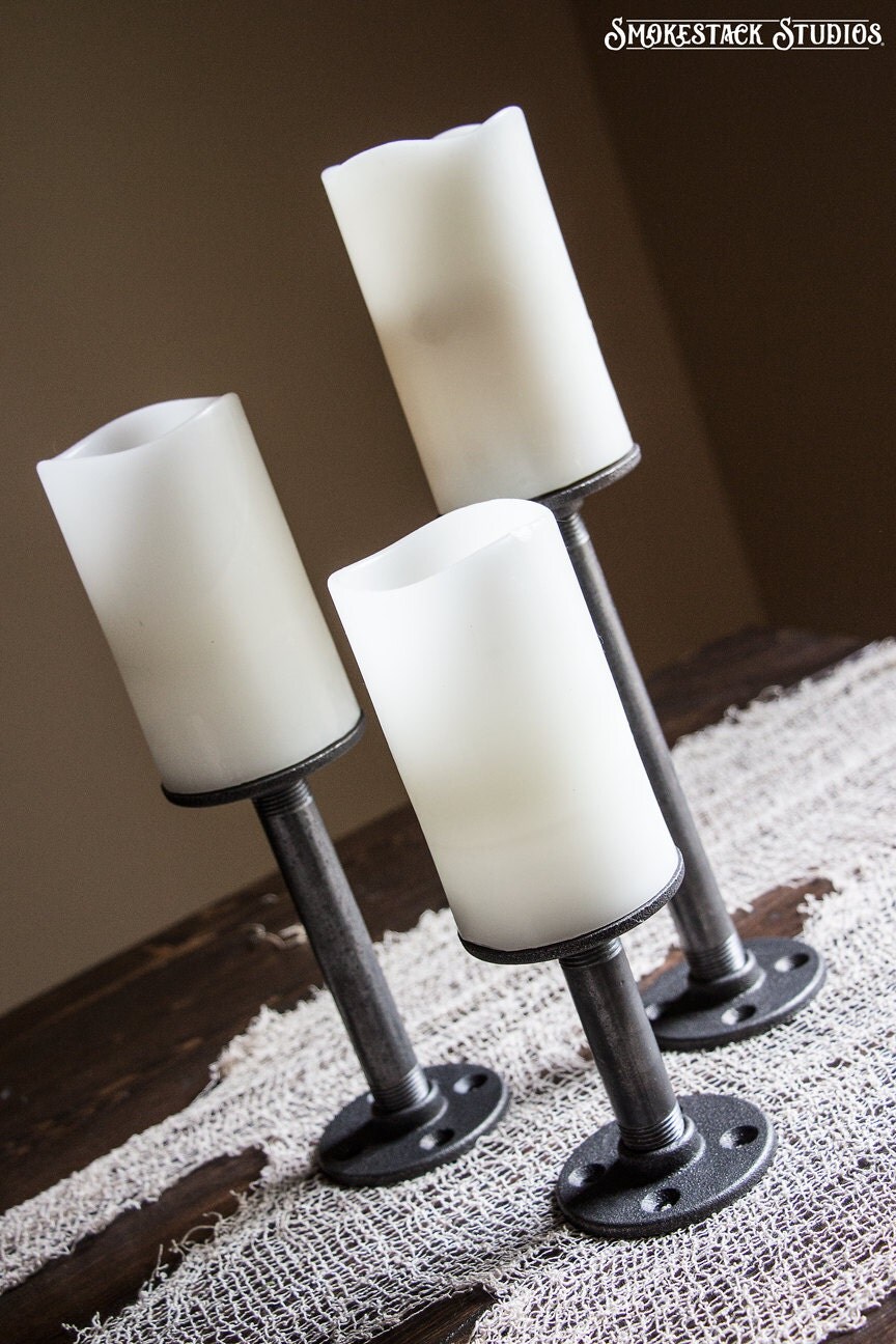 Pipe Candle Holders / Set of 3 Industrial Chic Decor Metal
