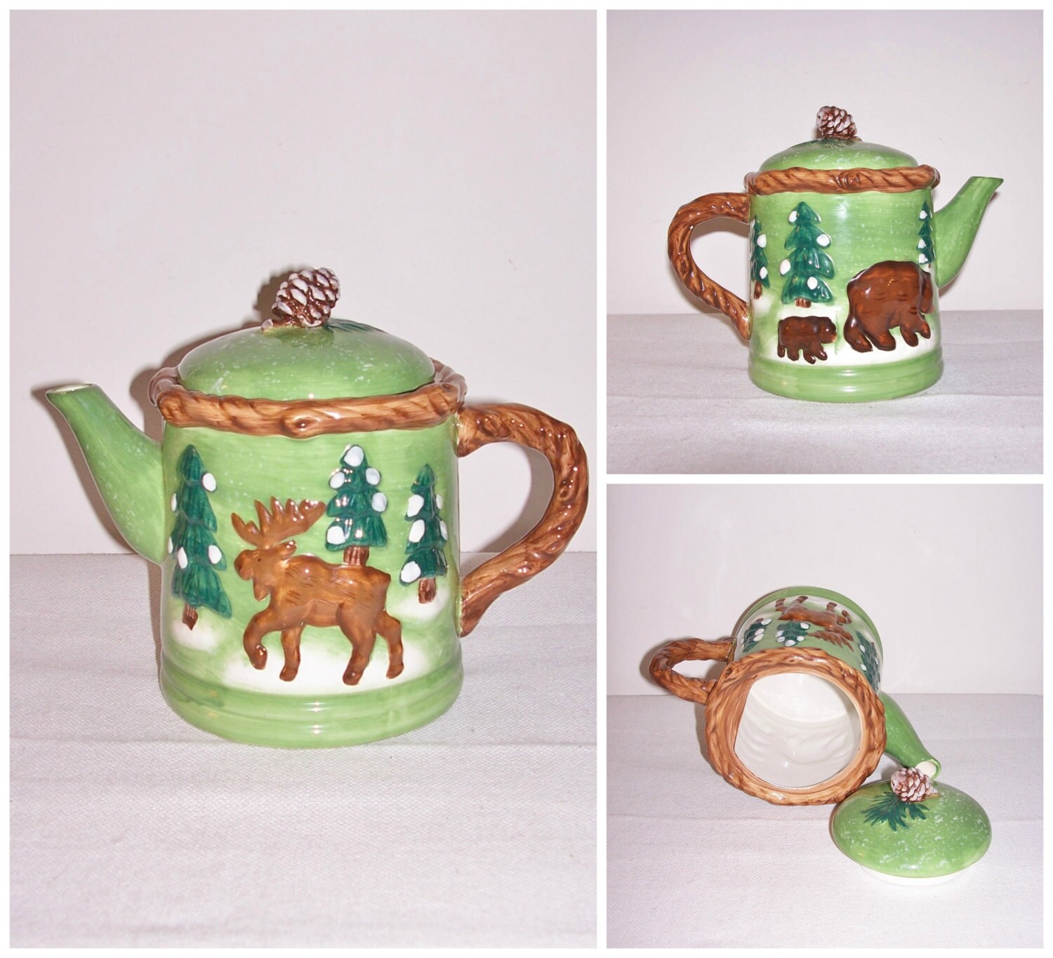 VINTAGE Christmas Teapot Painted Ceramic by SheCollectsICreate