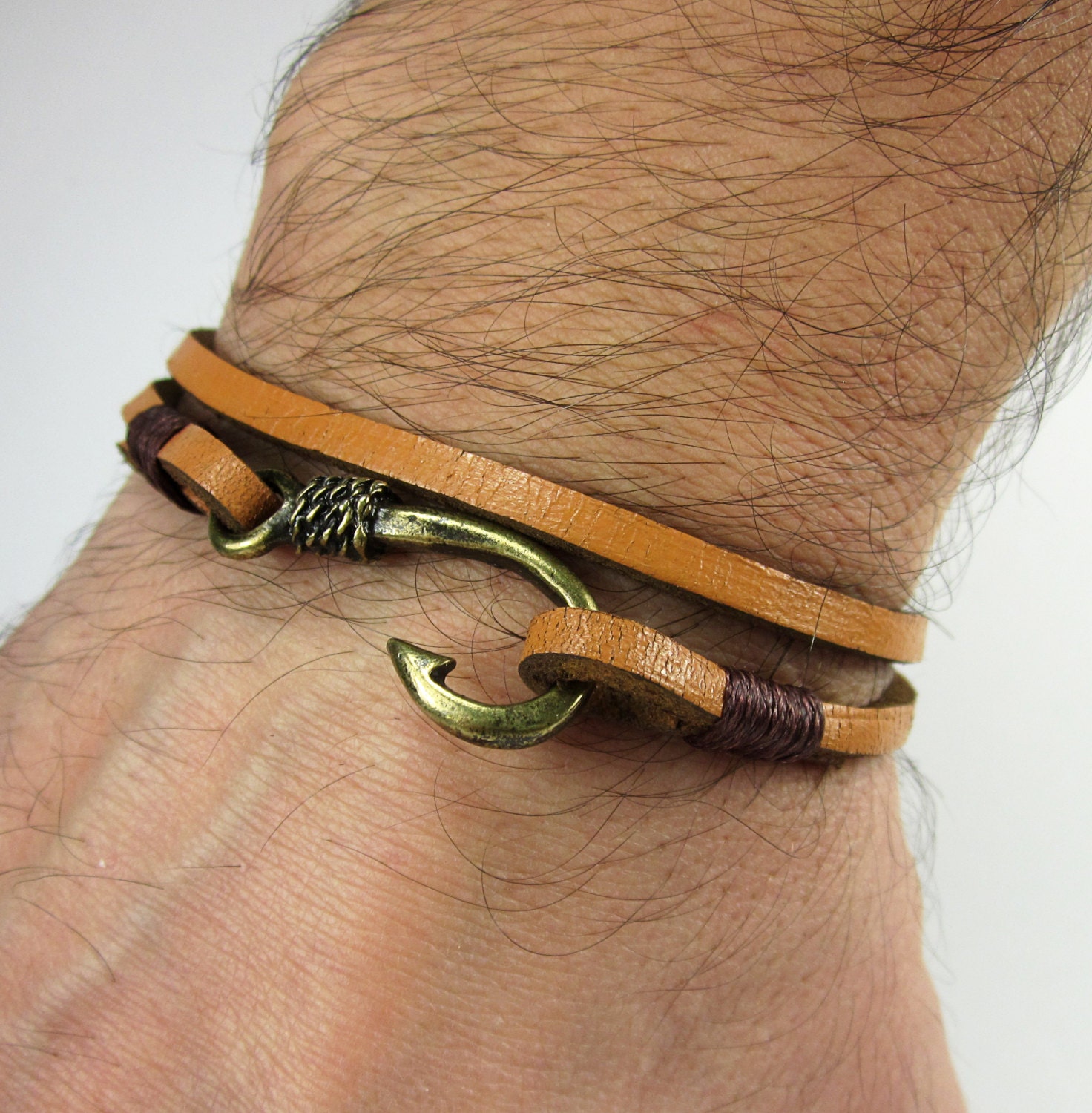 EXPRESS SHIPPING Fish Hook Bracelet Camel LeatherBrown