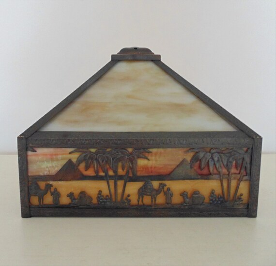 Slag Stained Glass Lamp Shade Camels Pyramids Egyptian Revival