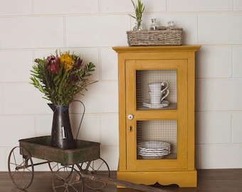 Newly Refurbished Vintage Mustard Yellow Rustic Cabinet with Key