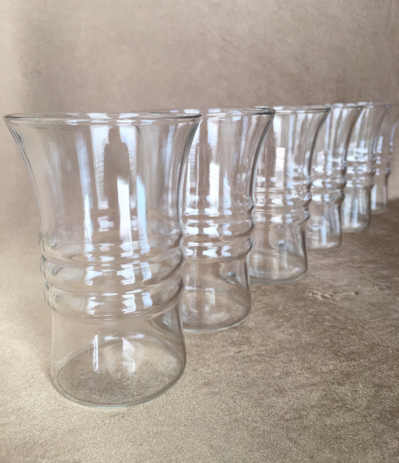 Anchor Hocking Clear Glass Tumblers Ribbed Center Flared