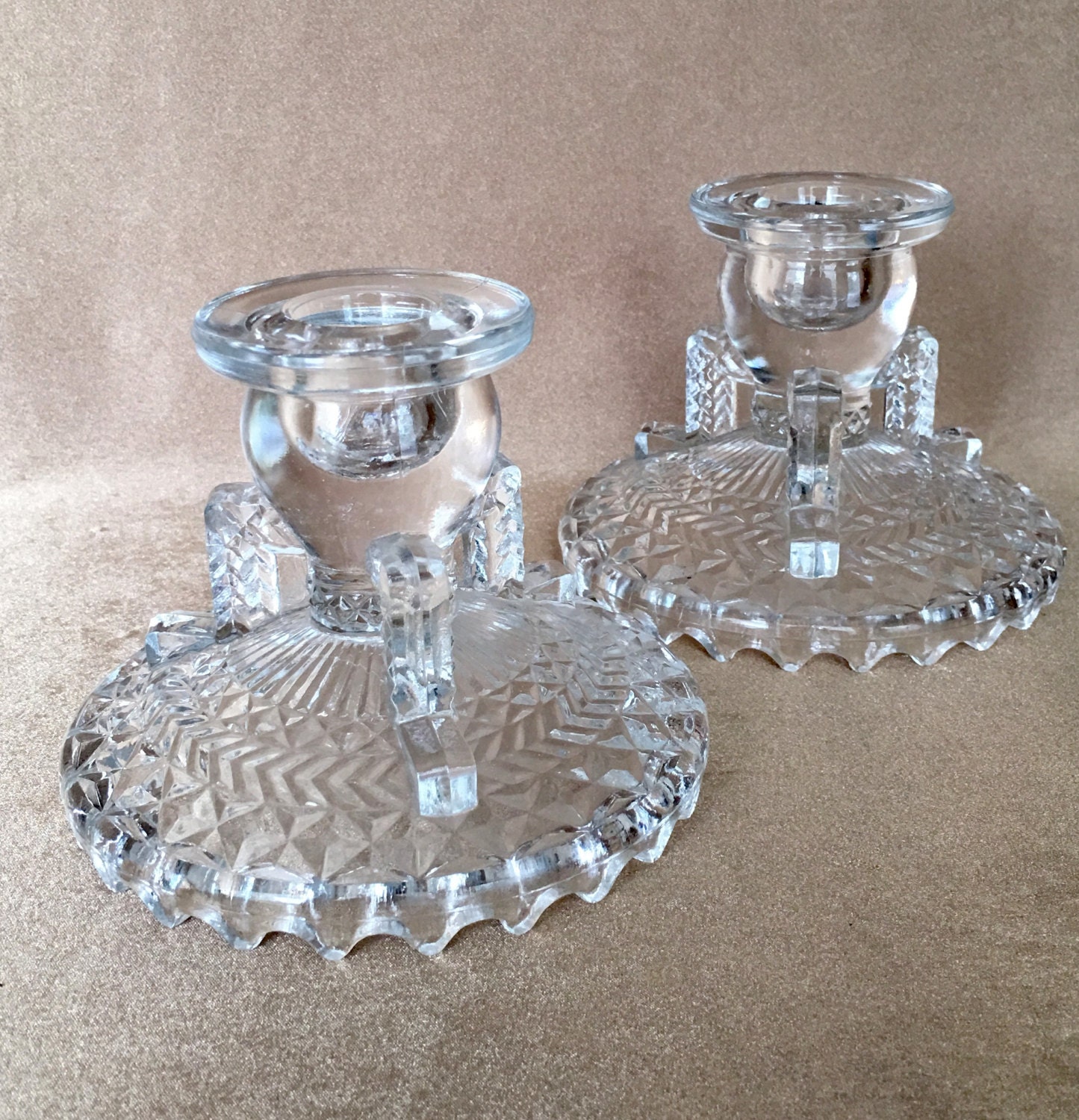 Glass Candle Holders Art Deco Style Pressed Glass Anchor