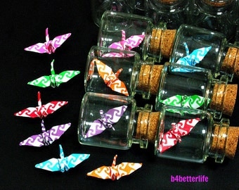 Lot Of 24pcs 1-inch Hand-folded Paper Crane In Clear Glass Mini Bottle With Cork. (MD paper series). #CIB24.