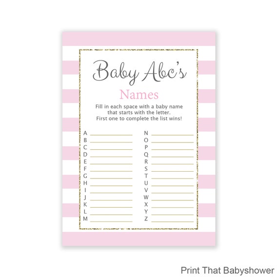 Baby Shower Games Baby Name ABC Game Pink and Gold Baby