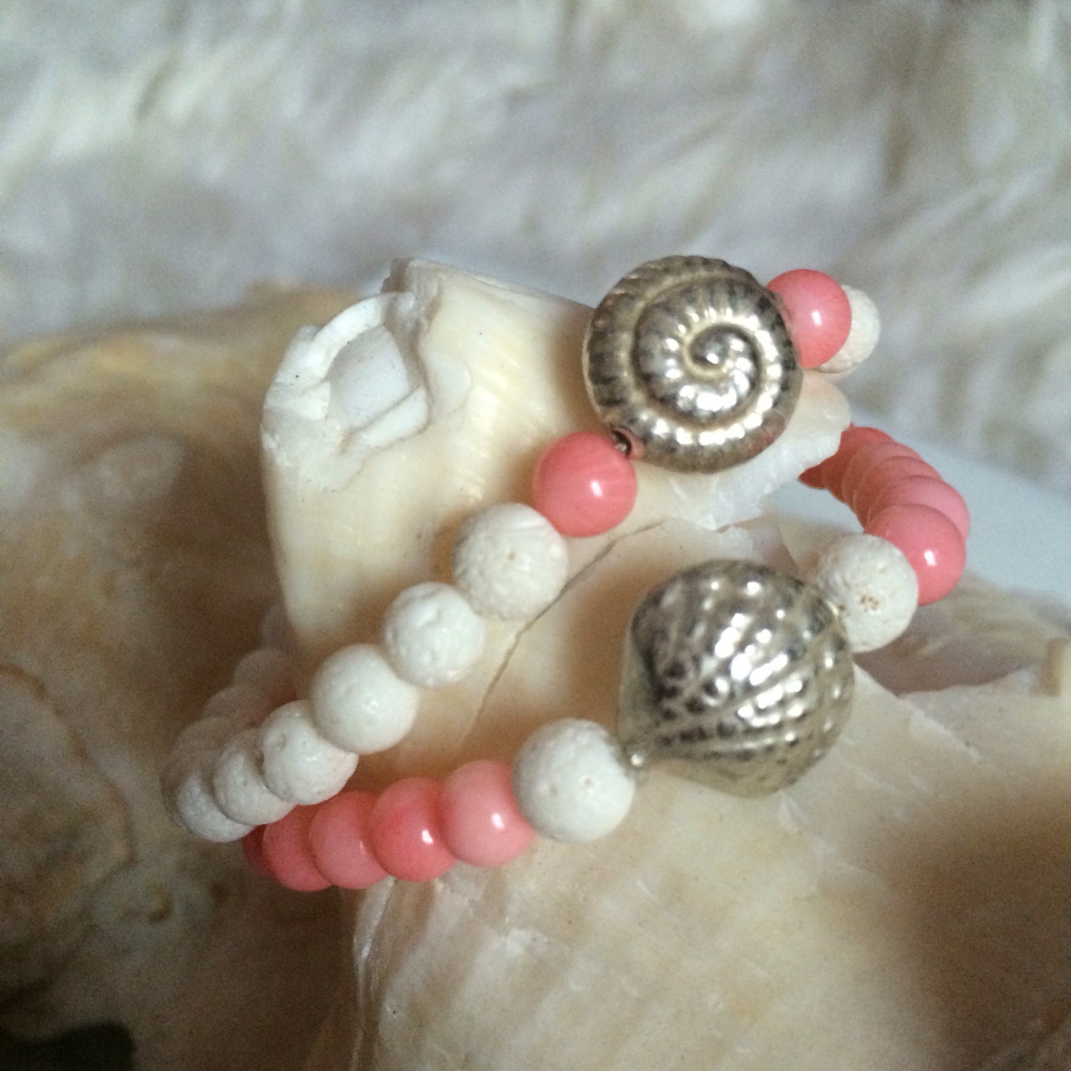 Sea shells & coral bracelet set by IrkaDesign on Etsy
