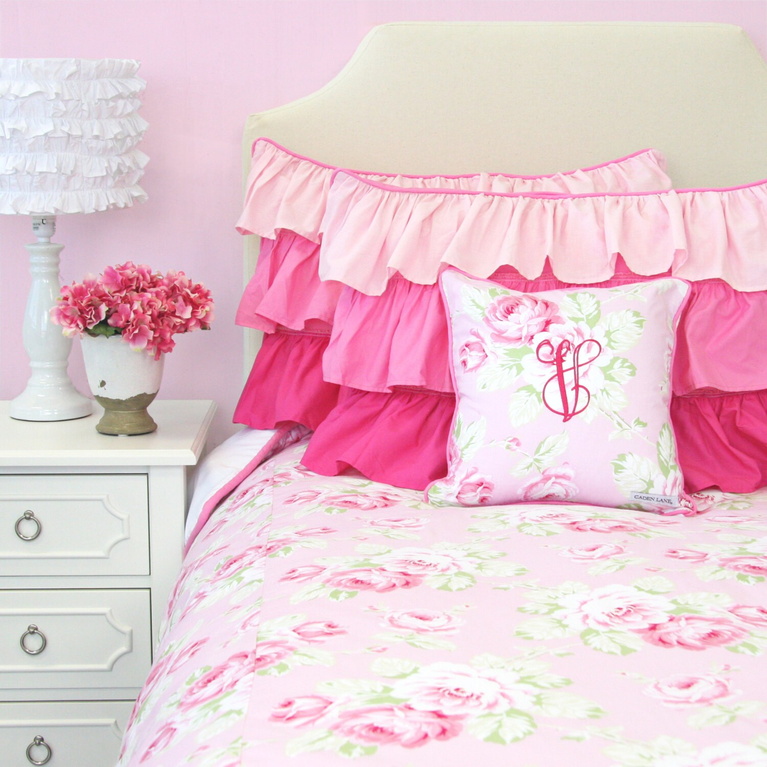 C Standard Pillow Shams Thin Stripes White On Deep Shabby Chic Rose Big Kid Twin Full Queen Bedding Pink