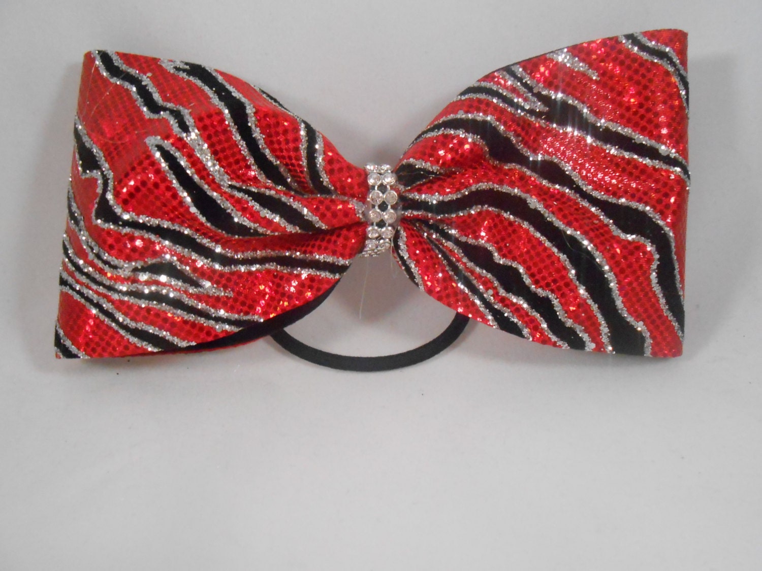 Tailless Cheer Bow Red Black Silver by BlingItOnCheerBowz on Etsy