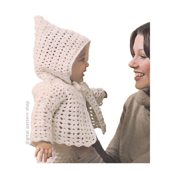 Crochet Pattern Baby Hoodie Pattern Vintage Hooded Jacket