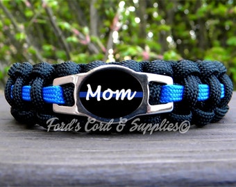 Police "Mom" Thin Blue Line Bracelet, Paracord Bracelet, Proud Mom, Law Enforcement, Police Officer Mom, Support, Women's Bracelet, Gift