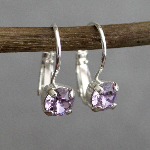 Purple Swarovski Earrings Purple Crystal Earring Purple