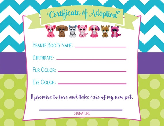 Certificate of Adoption Beanie Boo Birthday by MillennialMomLife