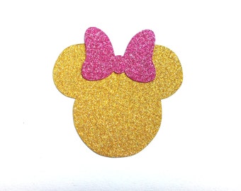 40+ Glitter (no shed) Minnie Mouse stickers with bow for birthday invitation, baby showers, planner stickers, product label or decoration