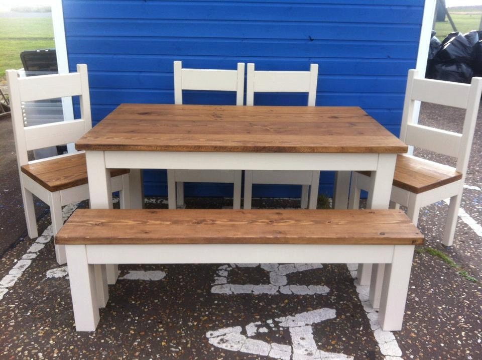 Chunky rustic reclaimed timber Dining Table Four chairs