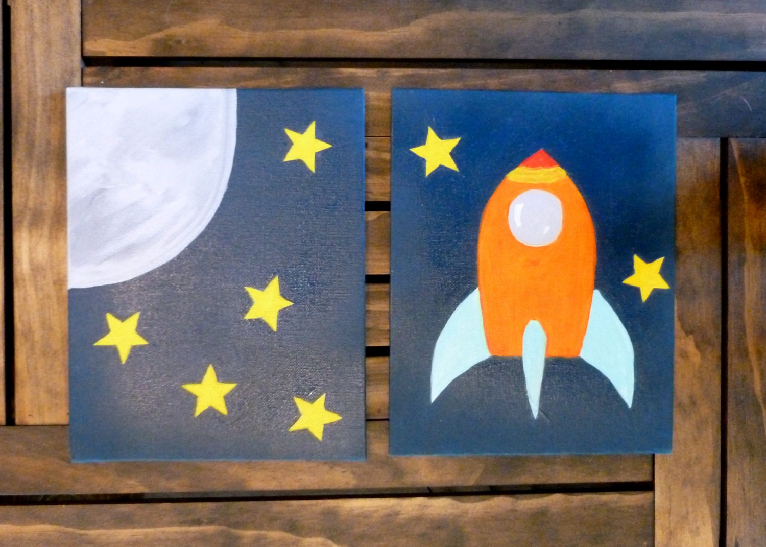 Rocket Wall Art Set Painted Wall Art Acrylic Paintings 8x10