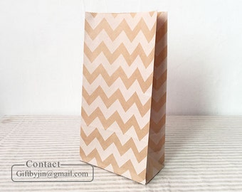 x100 Chevron Kraft Paper Gift Bags_Wedding Party Favor treat candy bags _Stand up paper bags