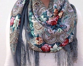 Russian, Authentic, Original, Pavlovo Posad Shawl, Scarf 100% Wool Free shipping