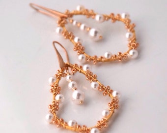 Big Gold Earrings with Pearls Bridal Earrings Gold Snowflake Earrings Winter Wonderland Wedding Jewelry Women's Gift under 50 Pearl Earrings