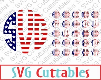 Flag Patriotic Circle Monogram Font, SVG, EPS, DXF, Alphabet Vector, Digital Download