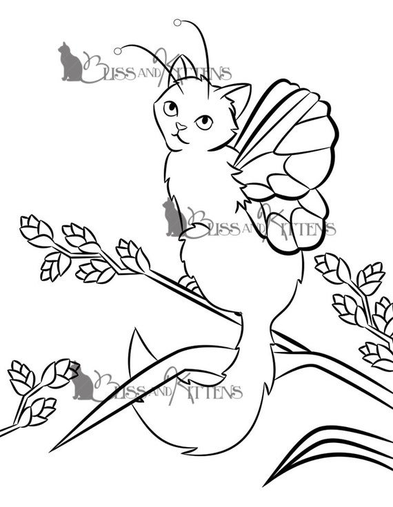 Fantasy Fairy Cats Coloring Pages Instant Download from BlissAndKittens