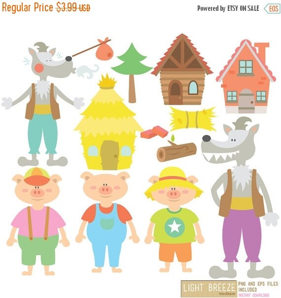 50% OFF SALE Three Little Pigs Digital by LightbreezeBoutique