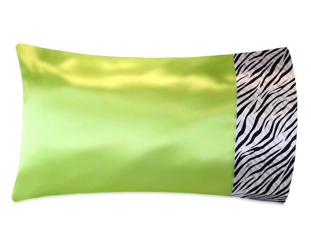 Lime Green & Zebra Satin Pillowcase Lime Pillow Case Zebra