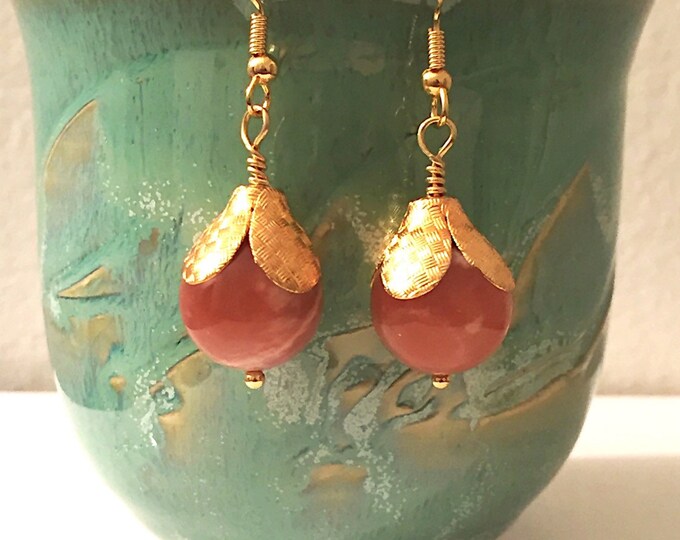Brown moonstone earrings, brown moonstone jewelry, trendy brown gold earrings, unique brown earrings
