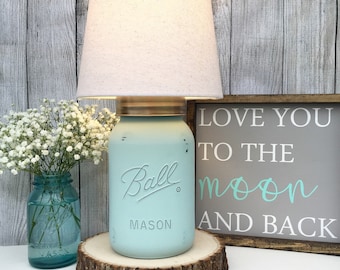 Hand Painted Gallon Mason Jar Lamp, Seafoam, Lamp, Mason Jar, Lighting, Lamp, Home Decor, Home Lighting, Farmhouse, Country, Shabby Chic