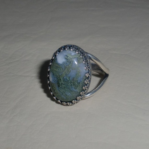 925 Antique Silver Plated Moss Agate Ring Free by OlgahShamrock