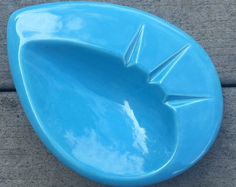 ON SALE! Vintage Atomic Blue Ceramic Ashtray