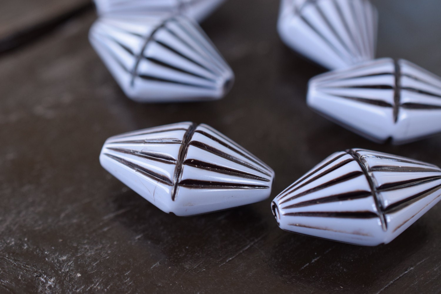 Vintage Grey and Black Striped Diamond Shaped Beads,23mm, 10pcs from