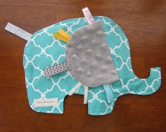 Elephant Lovey, Elephant Sensory Blanket, Elephant Sensory Toy, Elephant Taggy Blanket