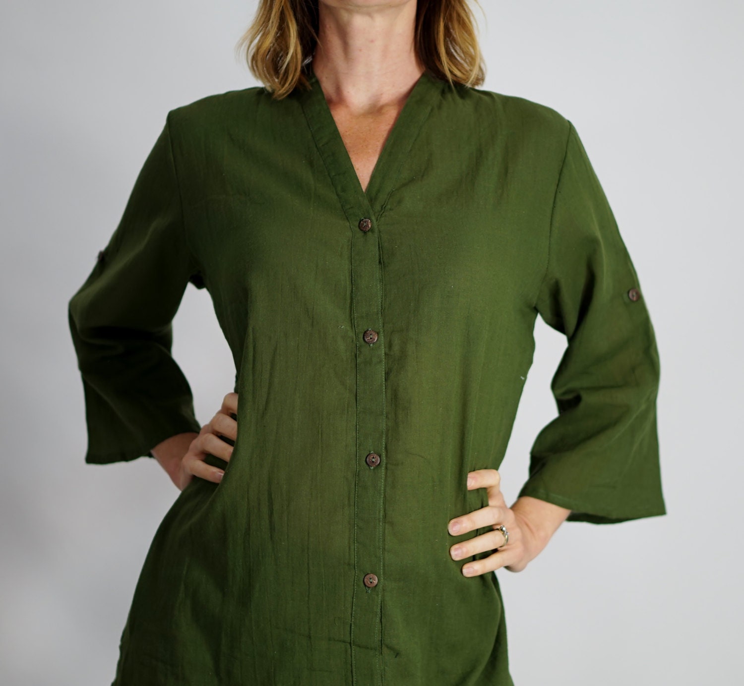 Womens BUTTON DOWN SHIRT Olive Green Zootzu by zootzugarb on Etsy